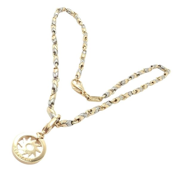 Authentic! Bulgari Tondo Sun 18k Yellow Gold Sun Pendant + 18k/SS Chain Necklace - Picture 1 of 10